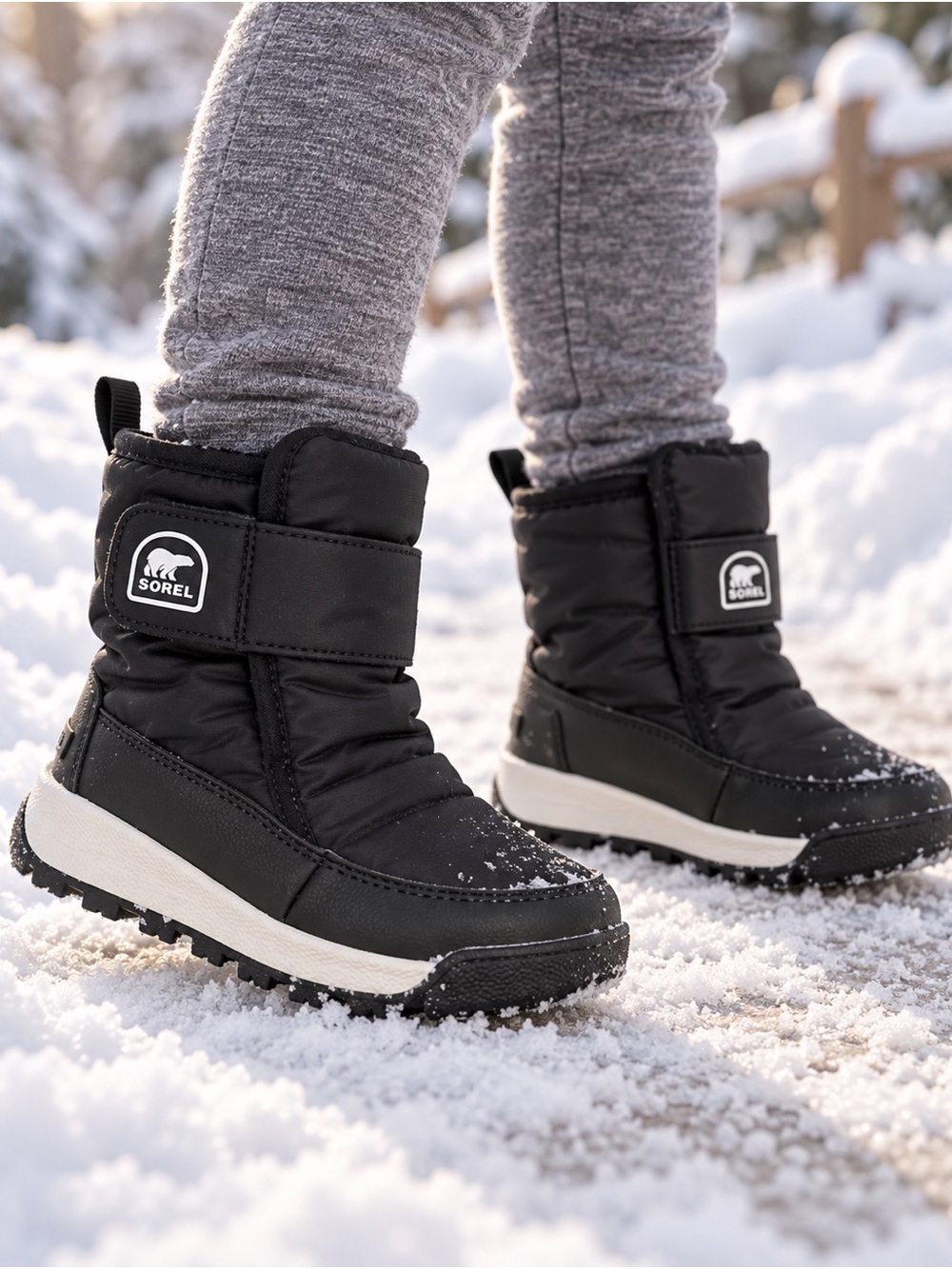 Sorel Kids Black Waterproof Snow Boots with White Sole 12